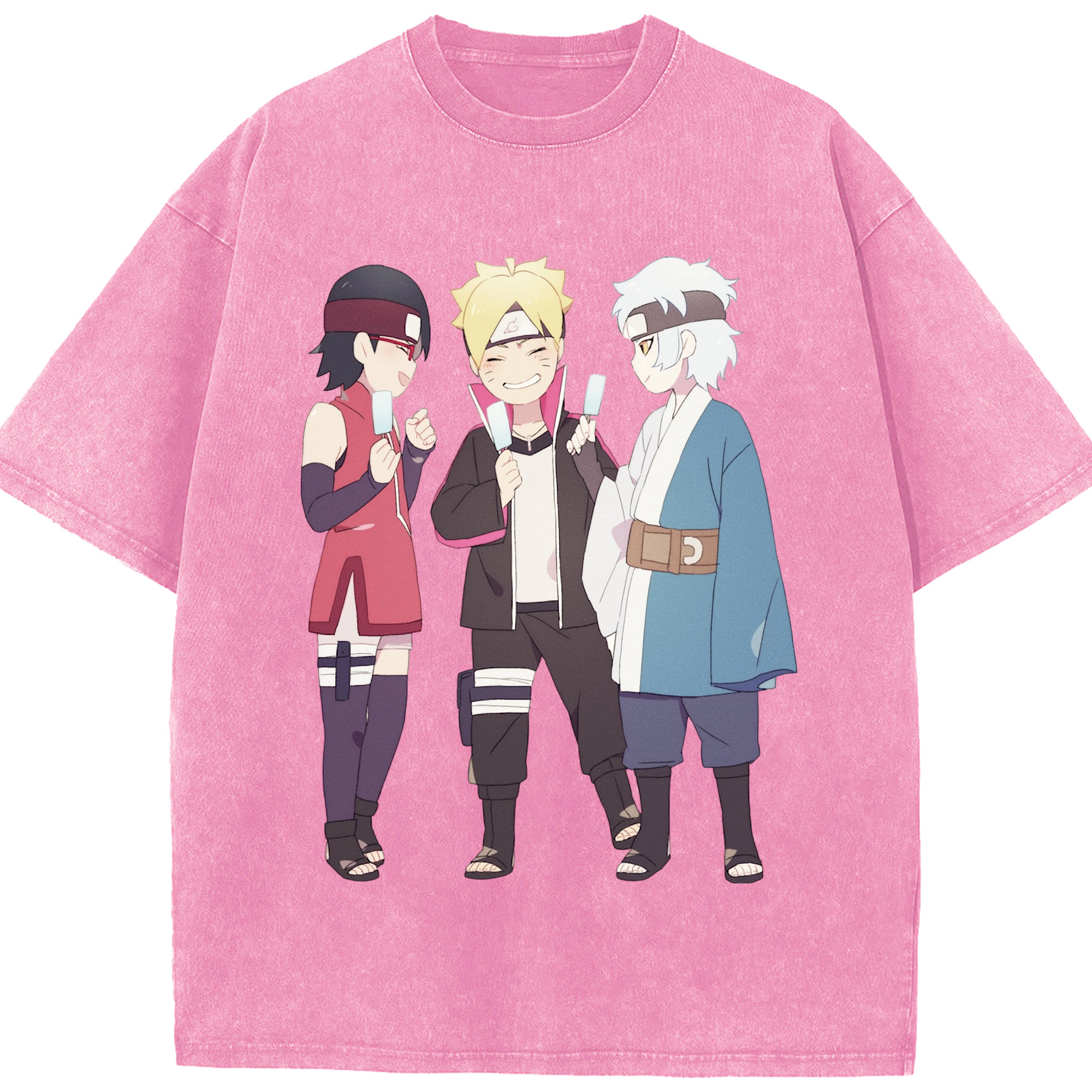 （画像用） NARUTO -ナルト- うちは サラダ Uchiha Sarada 綿100% ヴィンテージ風 半袖Tシャツ（フロントプリント）